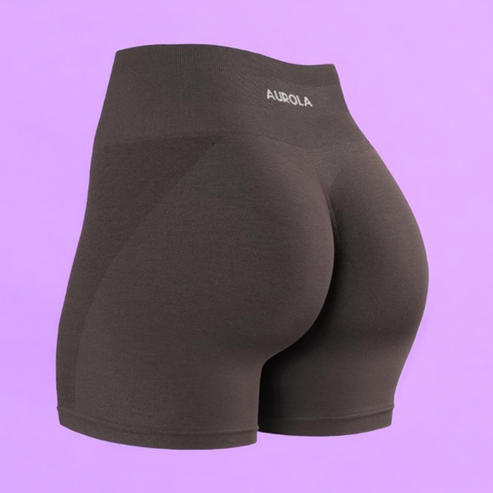 AUROLA Brown Workout Shorts Women’s XS Seamless Scrunch Active Shorts